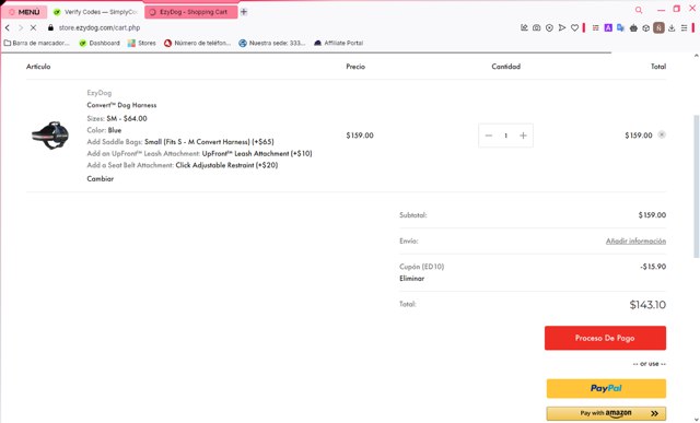 EzyDog checkout page showing EzyDog promo code box | Screenshot taken by SimplyCodes community member on Jan 21, 2025