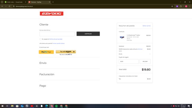 EzyDog checkout page showing EzyDog promo code box | Screenshot taken by SimplyCodes community member on Feb 6, 2025