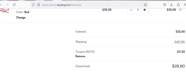 EzyDog checkout page showing EzyDog promo code box | Screenshot taken by SimplyCodes community member on Sep 24, 2023