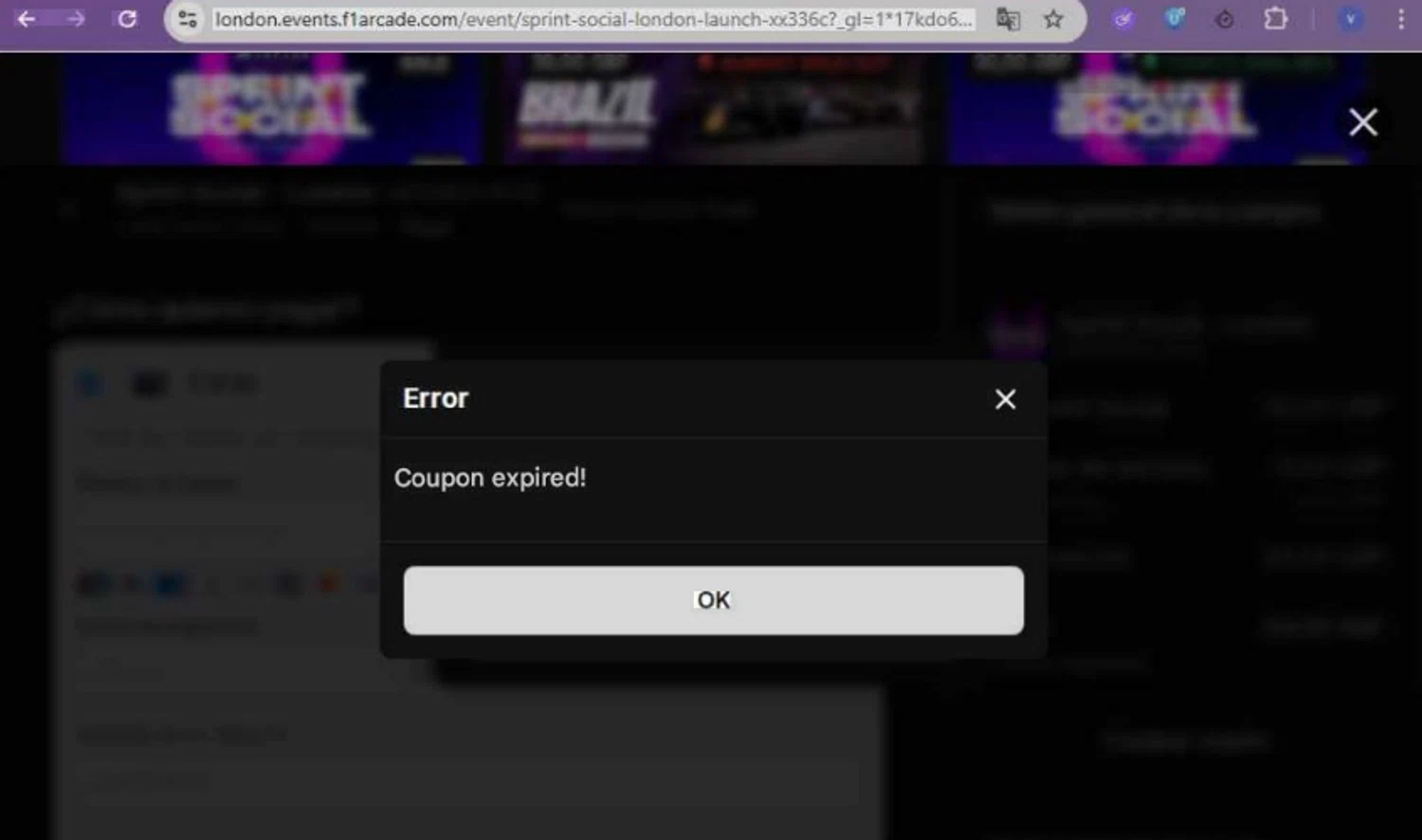F1 Arcade promo code screenshot showing code SOCIAL25 applied at F1 Arcade checkout page. Uploaded by SimplyCodes community member beatrizcastillo on Nov 7, 2025
