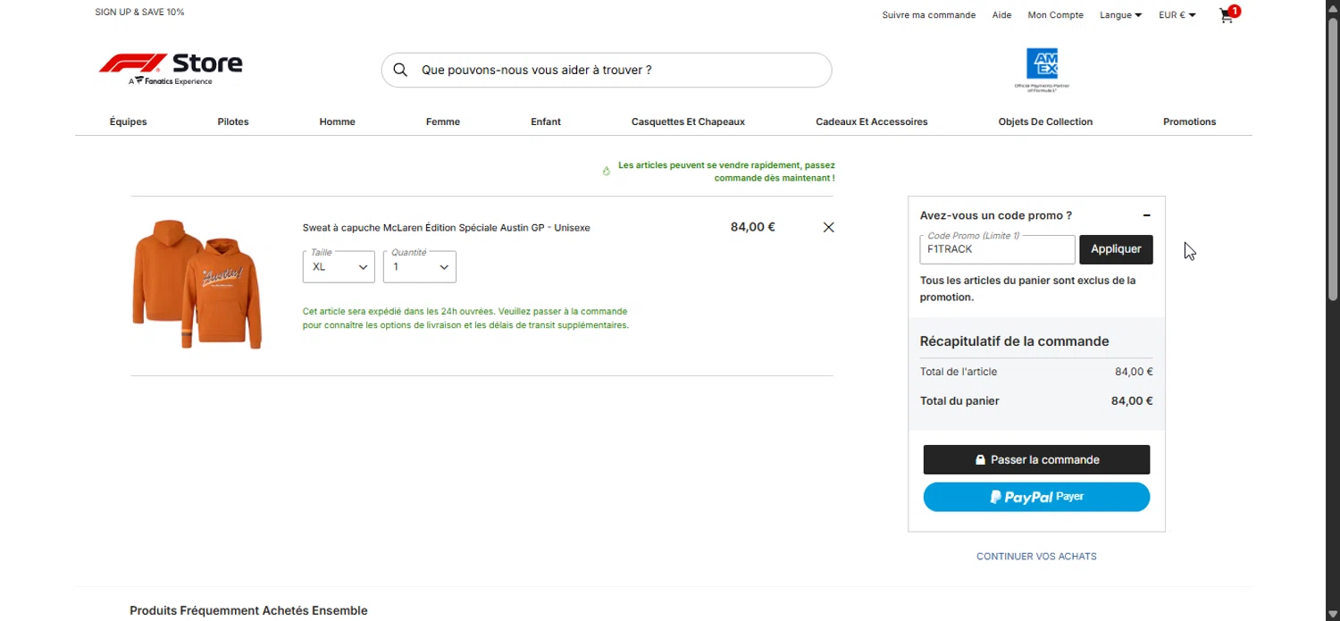 F1 TV promo code screenshot showing code F1TRACK applied at F1 TV checkout page. Uploaded by SimplyCodes community member LuckyPioneer1027 on Oct 19, 2025