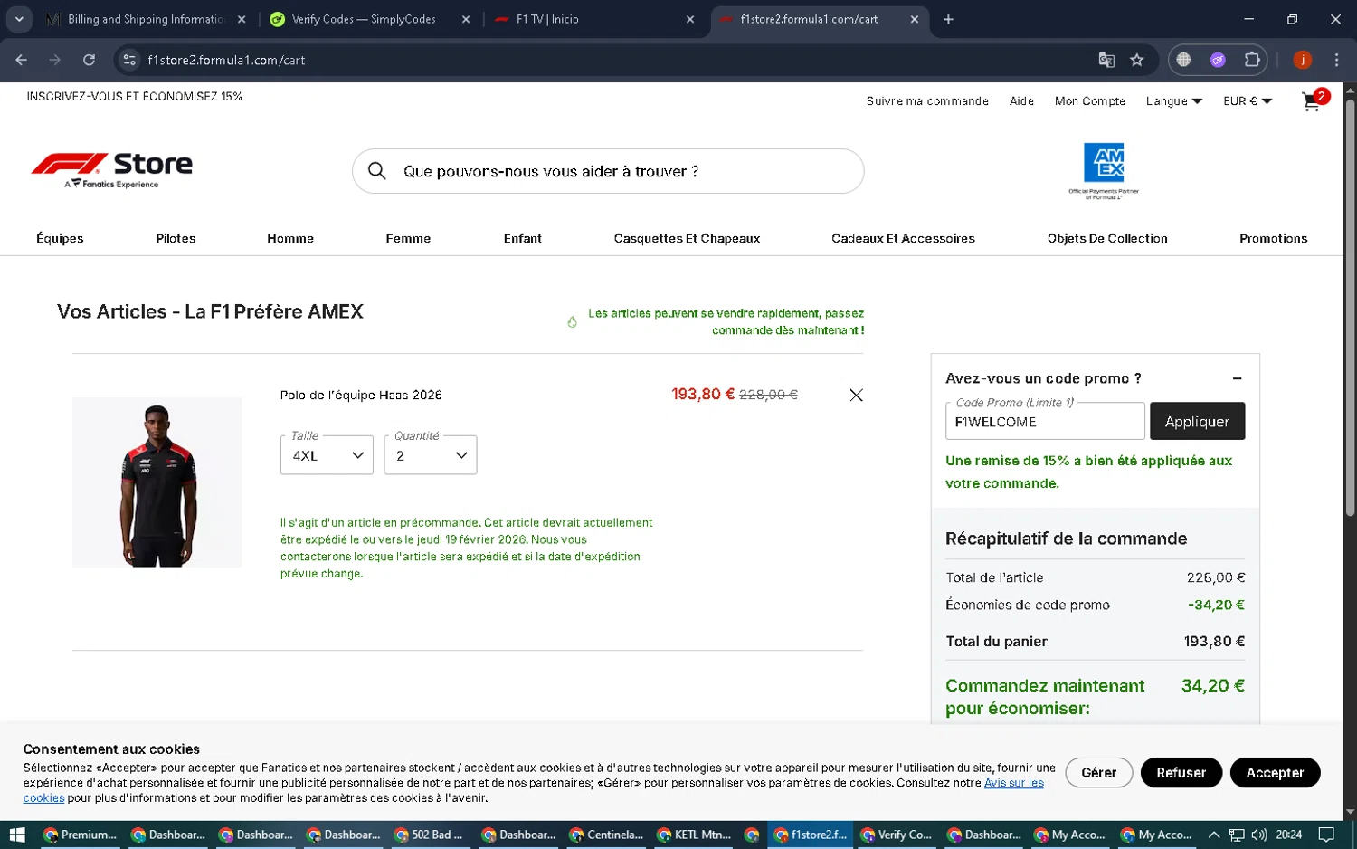 F1 TV checkout page showing F1 TV promo code box | Screenshot taken by SimplyCodes community member on Feb 8, 2026