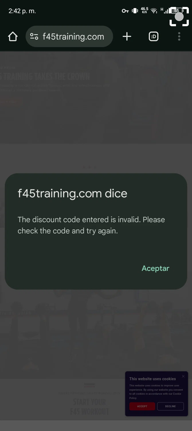F45 Training promo code screenshot showing code F45SAVE20 applied at F45 Training checkout page. Uploaded by SimplyCodes community member Bernado on Oct 11, 2025