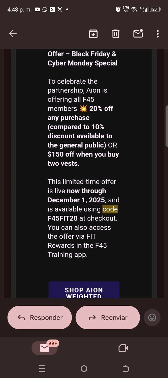F45 Training promo code screenshot showing code F45FIT20 applied at F45 Training checkout page. Uploaded by SimplyCodes community member kellymoreno on Nov 13, 2025