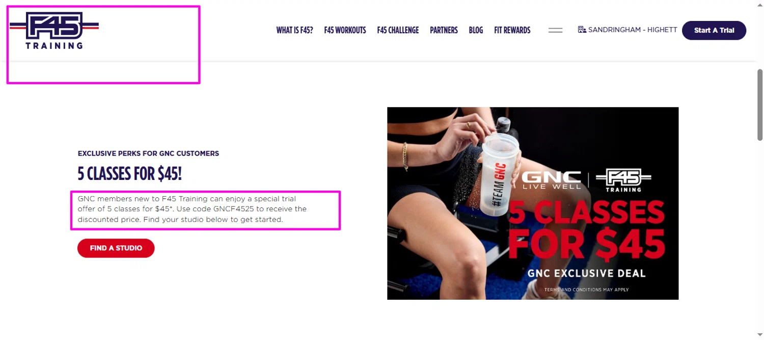 F45 Training promo code screenshot showing code GNCF4525 applied at F45 Training checkout page. Uploaded by SimplyCodes community member mrdarcy on Nov 17, 2025