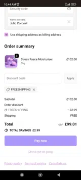 FREESHIPPING coupon verification screenshot