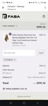 Faba25 coupon verification screenshot