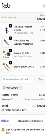 WELCOME10 coupon verification screenshot