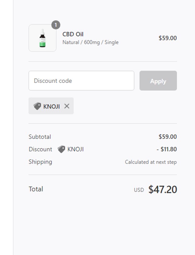 Fab CBD checkout page showing Fab CBD discount code box | Screenshot taken by SimplyCodes community member on May 20, 2024