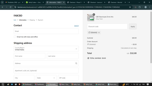 Fab CBD checkout page showing Fab CBD discount code box | Screenshot taken by SimplyCodes community member on Oct 25, 2024