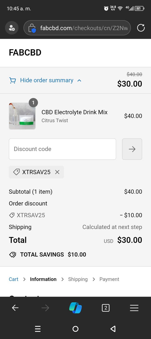 Fab CBD checkout page showing Fab CBD discount code box | Screenshot taken by SimplyCodes community member on Sep 16, 2024