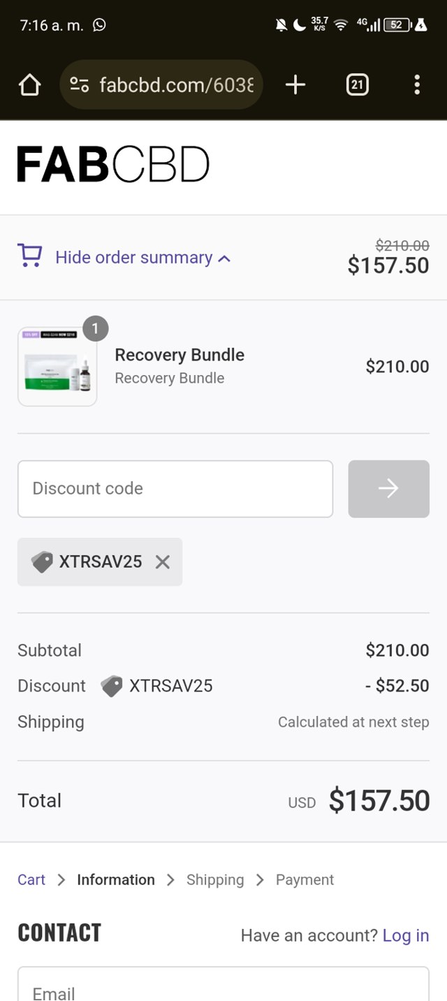 Fab CBD checkout page showing Fab CBD discount code box | Screenshot taken by SimplyCodes community member on May 18, 2024