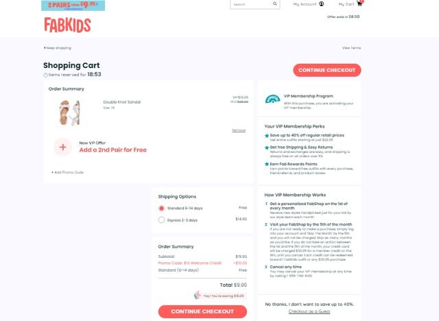 FabKids checkout page showing FabKids promo code box | Screenshot taken by SimplyCodes community member on Apr 15, 2021