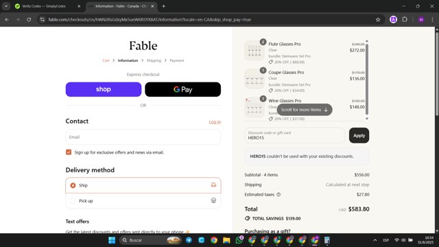 Fable Home checkout page showing Fable Home discount code box | Screenshot taken by SimplyCodes community member on Aug 31, 2025