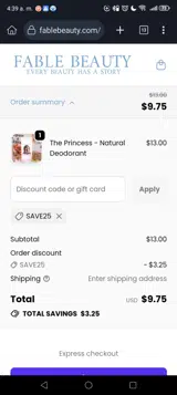 Fable Beauty coupon verification screenshot