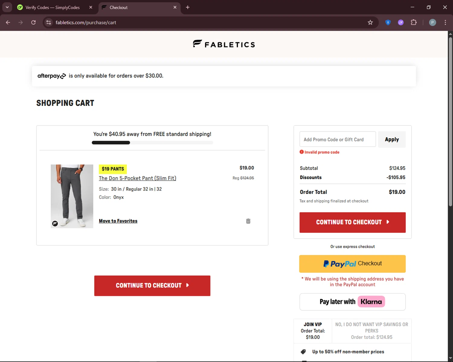 Fabletics promo code screenshot showing code REDEEMYOUROFFER applied at Fabletics checkout page. Uploaded by SimplyCodes community member DiscountEagle6247 on Aug 2, 2025