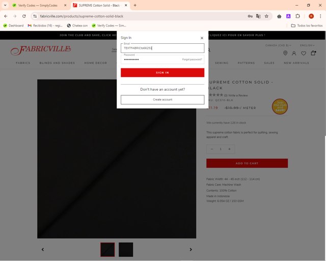 Fabricville checkout page showing Fabricville discount code box | Screenshot taken by SimplyCodes community member on Sep 25, 2024