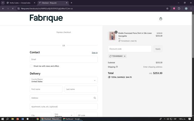 Fabrique checkout page showing Fabrique discount code box | Screenshot taken by SimplyCodes community member on Sep 13, 2025