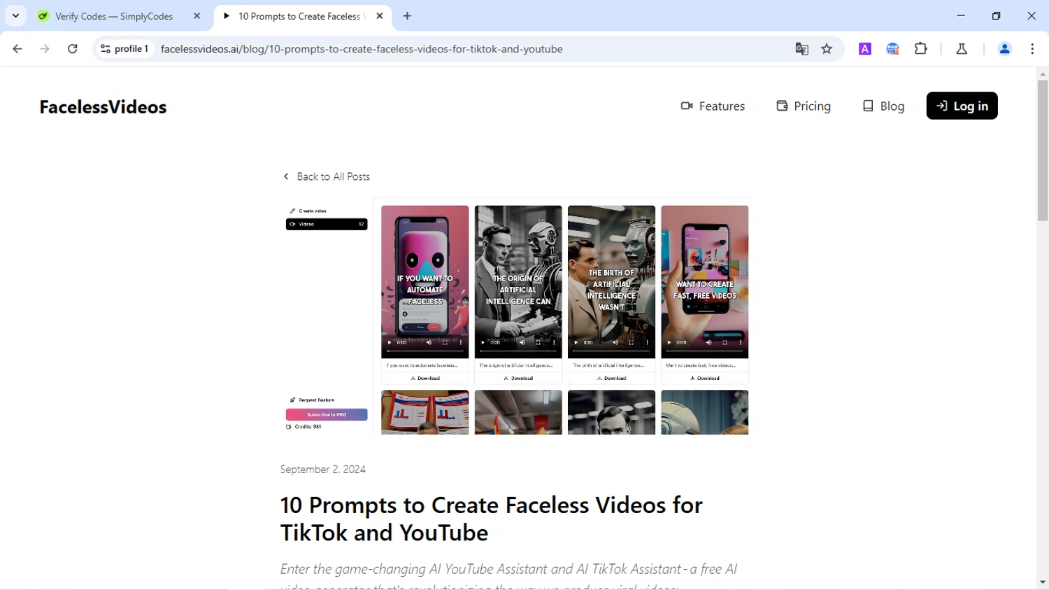FacelessVideos.AI promo code screenshot showing code WELCOME20 applied at FacelessVideos.AI checkout page. Uploaded by SimplyCodes community member VoucherFox7461 on Apr 18, 2025