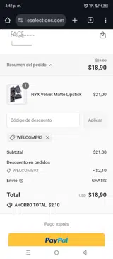 WELCOME93 coupon verification screenshot