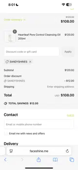 SANDYSHINES coupon verification screenshot