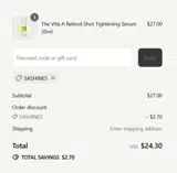 SASHINES coupon verification screenshot