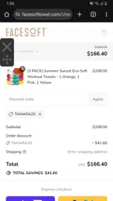 Tamara20 coupon verification screenshot