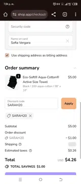 SARAH20 coupon verification screenshot