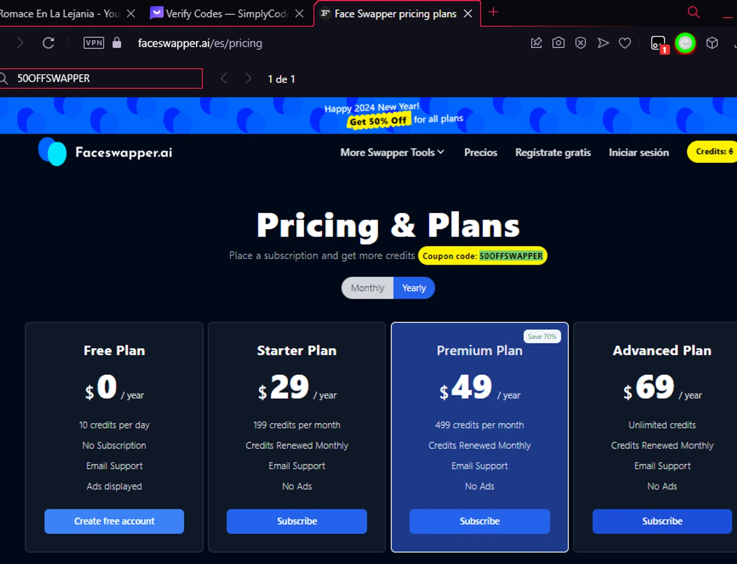 FaceSwapper checkout page showing FaceSwapper promo code box | Screenshot taken by SimplyCodes community member on Jan 10, 2024