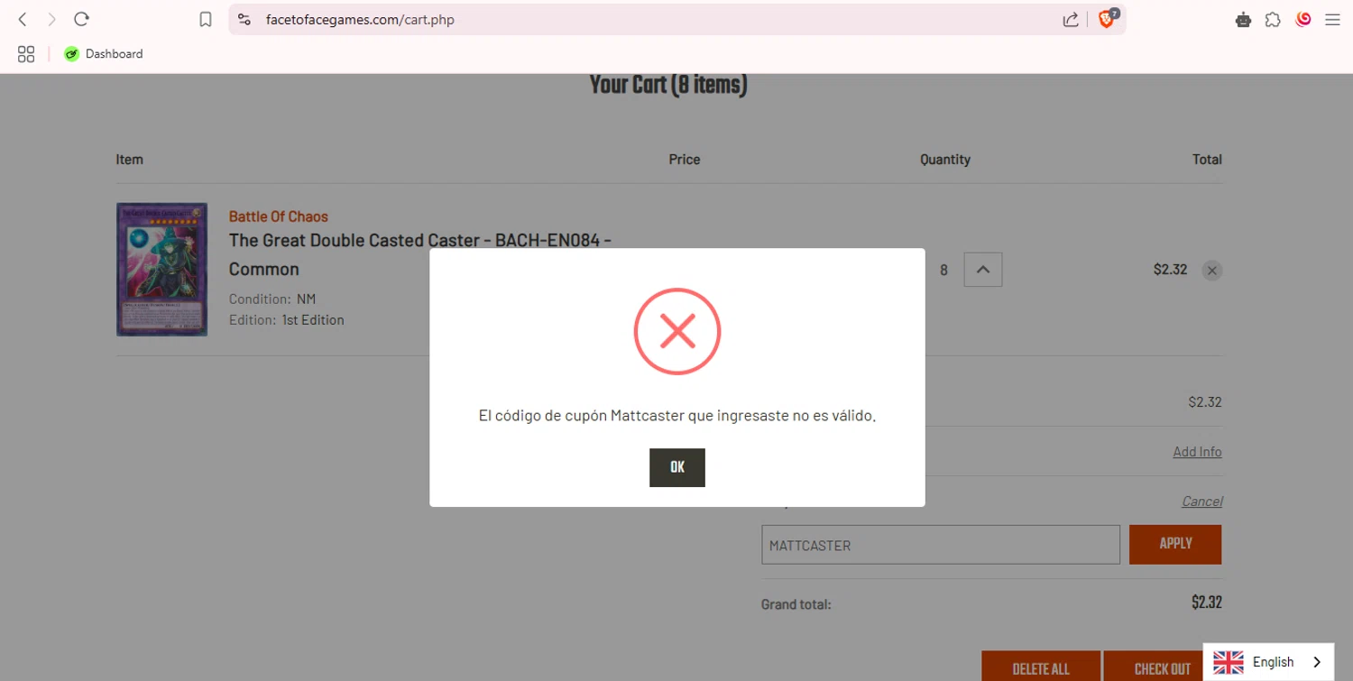 FacetoFacegames.com promo code screenshot showing code MATTCASTER applied at FacetoFacegames.com checkout page. Uploaded by SimplyCodes community member ciromalkovich on Mar 18, 2025