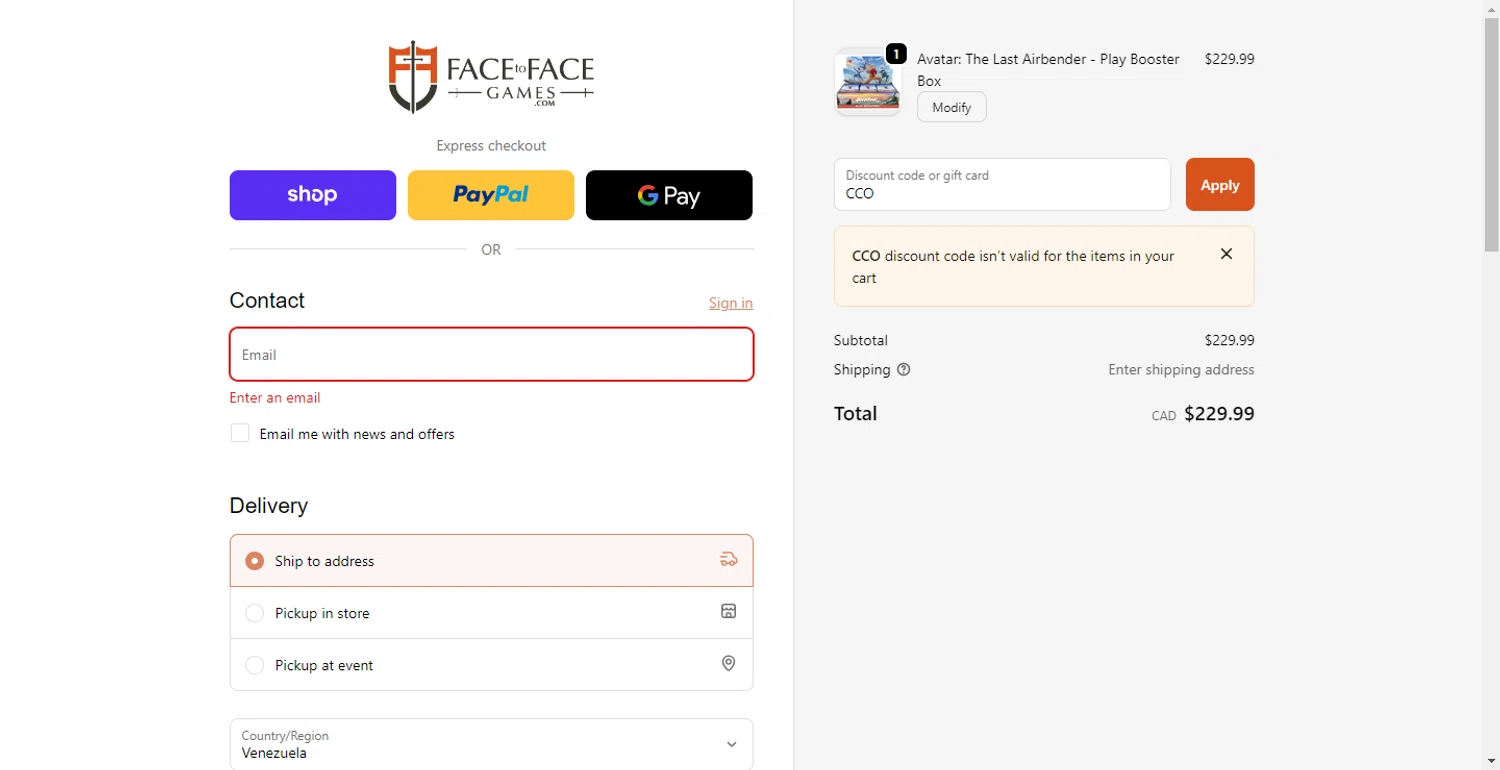FacetoFacegames.com promo code screenshot showing code CCO applied at FacetoFacegames.com checkout page. Uploaded by SimplyCodes community member PennyOwl696 on Dec 9, 2025