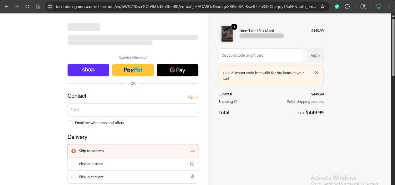 FacetoFacegames.com promo code screenshot showing code CCO applied at FacetoFacegames.com checkout page. Uploaded by SimplyCodes community member xaswqe on Dec 30, 2025