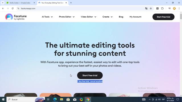Facetune checkout page showing Facetune promo code box | Screenshot taken by SimplyCodes community member on Nov 9, 2024