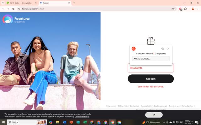 Facetune checkout page showing Facetune promo code box | Screenshot taken by SimplyCodes community member on Jan 28, 2025