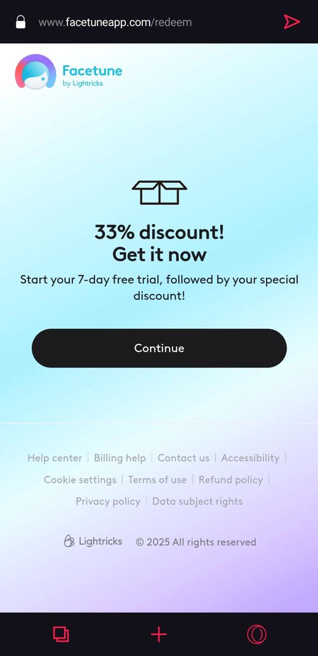 Facetune checkout page showing Facetune promo code box | Screenshot taken by SimplyCodes community member on Feb 11, 2025