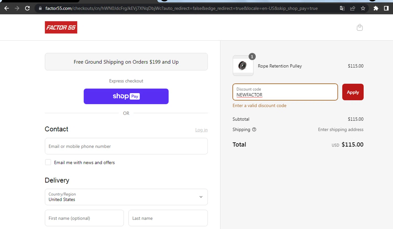 Factor 55 discount code screenshot showing code NEWFACTOR applied at Factor 55 checkout page. Uploaded by SimplyCodes community member RoyalSpotter5217 on Jul 6, 2025