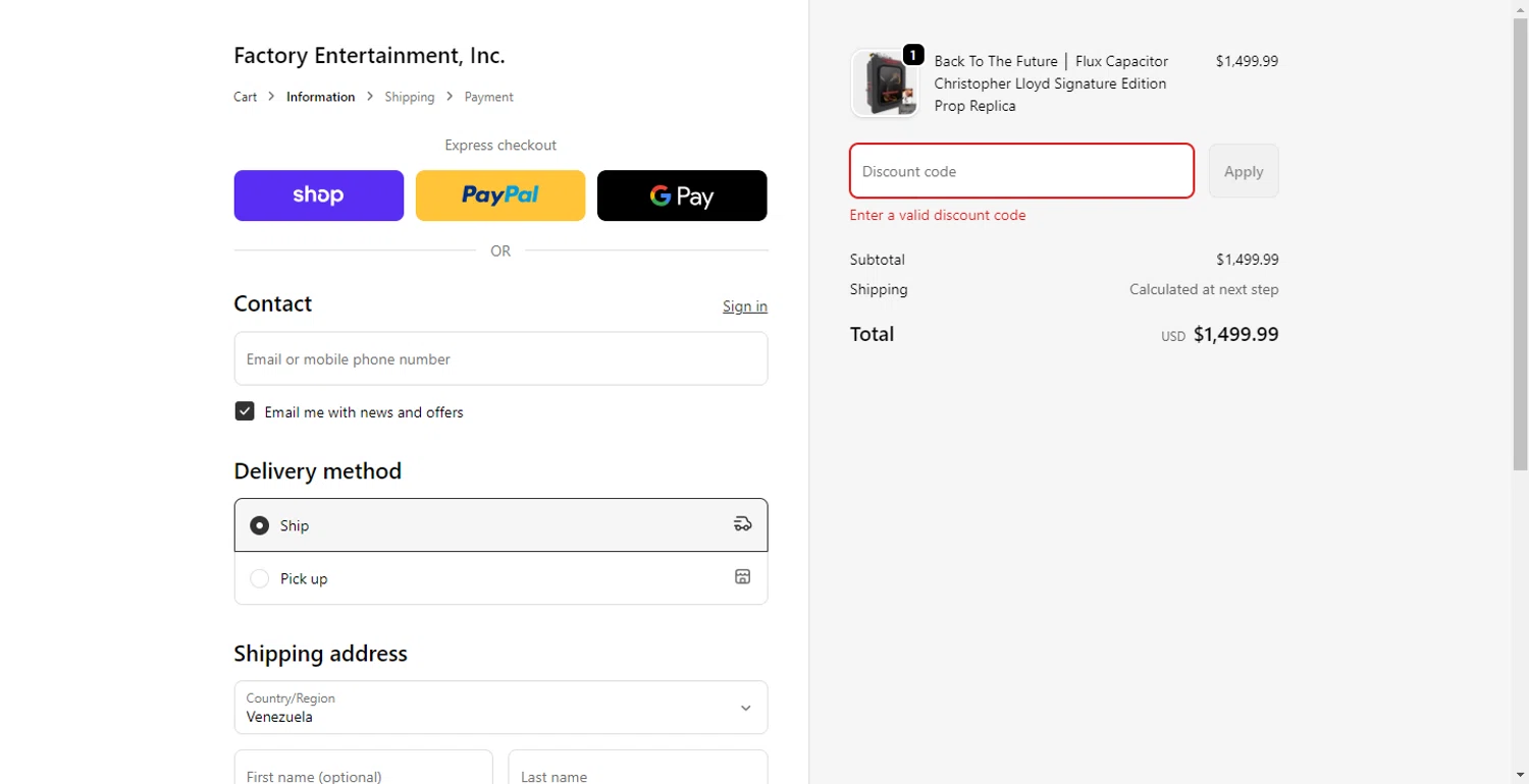 Factory Entertainment discount code screenshot showing code BTTF40 applied at Factory Entertainment checkout page. Uploaded by SimplyCodes community member PennyOwl696 on Dec 3, 2025