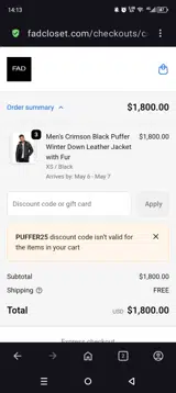 PUFFER25 coupon verification screenshot