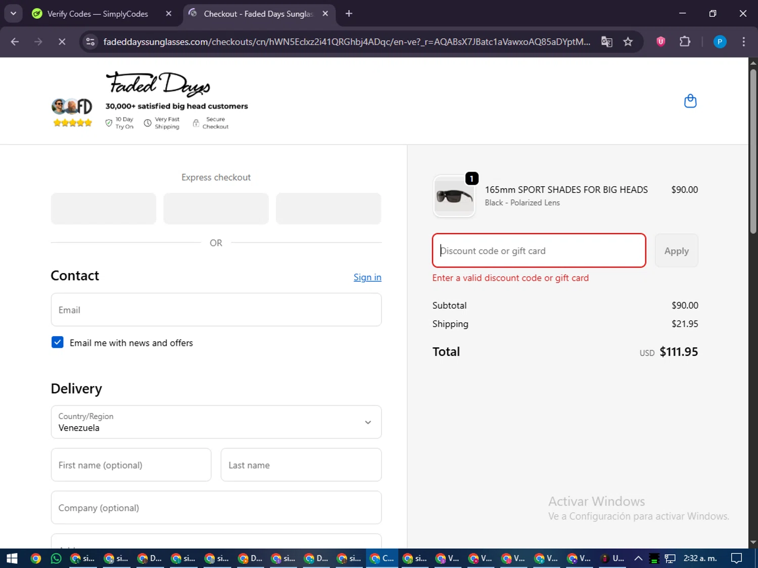 Faded Days discount code screenshot showing code UNSEATED applied at Faded Days checkout page. Uploaded by SimplyCodes community member juiceWRLD on Nov 13, 2025