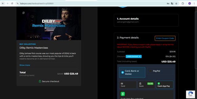 FaderPro checkout page showing FaderPro promo code box | Screenshot taken by SimplyCodes community member on Apr 14, 2025