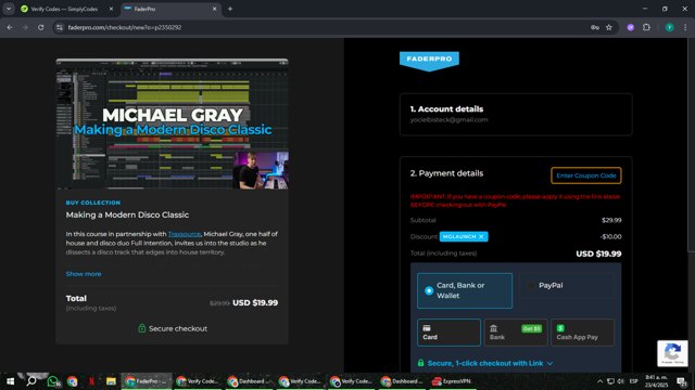 FaderPro checkout page showing FaderPro promo code box | Screenshot taken by SimplyCodes community member on Apr 23, 2025