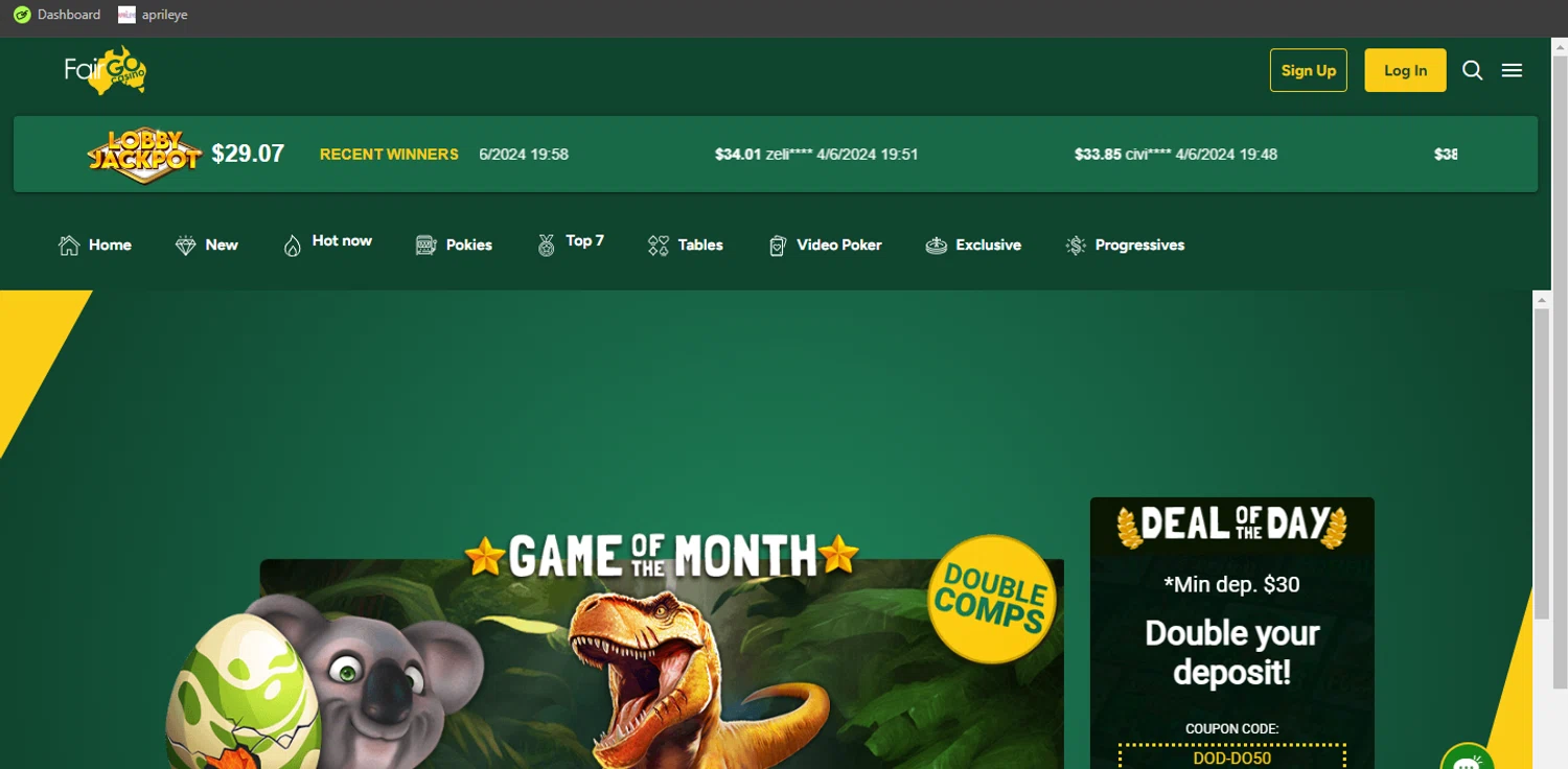 Fair Go Casino checkout page showing Fair Go Casino coupon code box | Screenshot taken by SimplyCodes community member on Jun 5, 2024