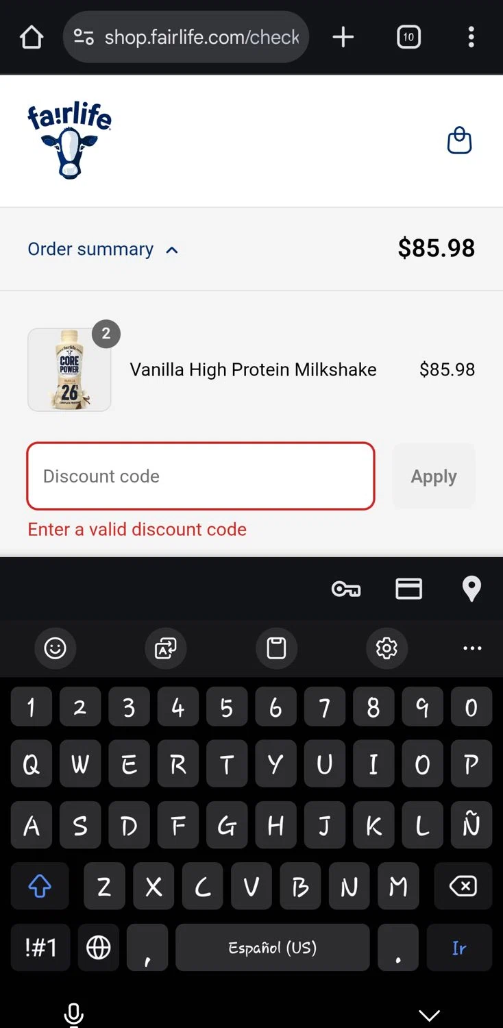 Fairlife discount code screenshot showing code CP20DANIELLE applied at Fairlife checkout page. Uploaded by SimplyCodes community member CleverLynx5188 on May 9, 2025