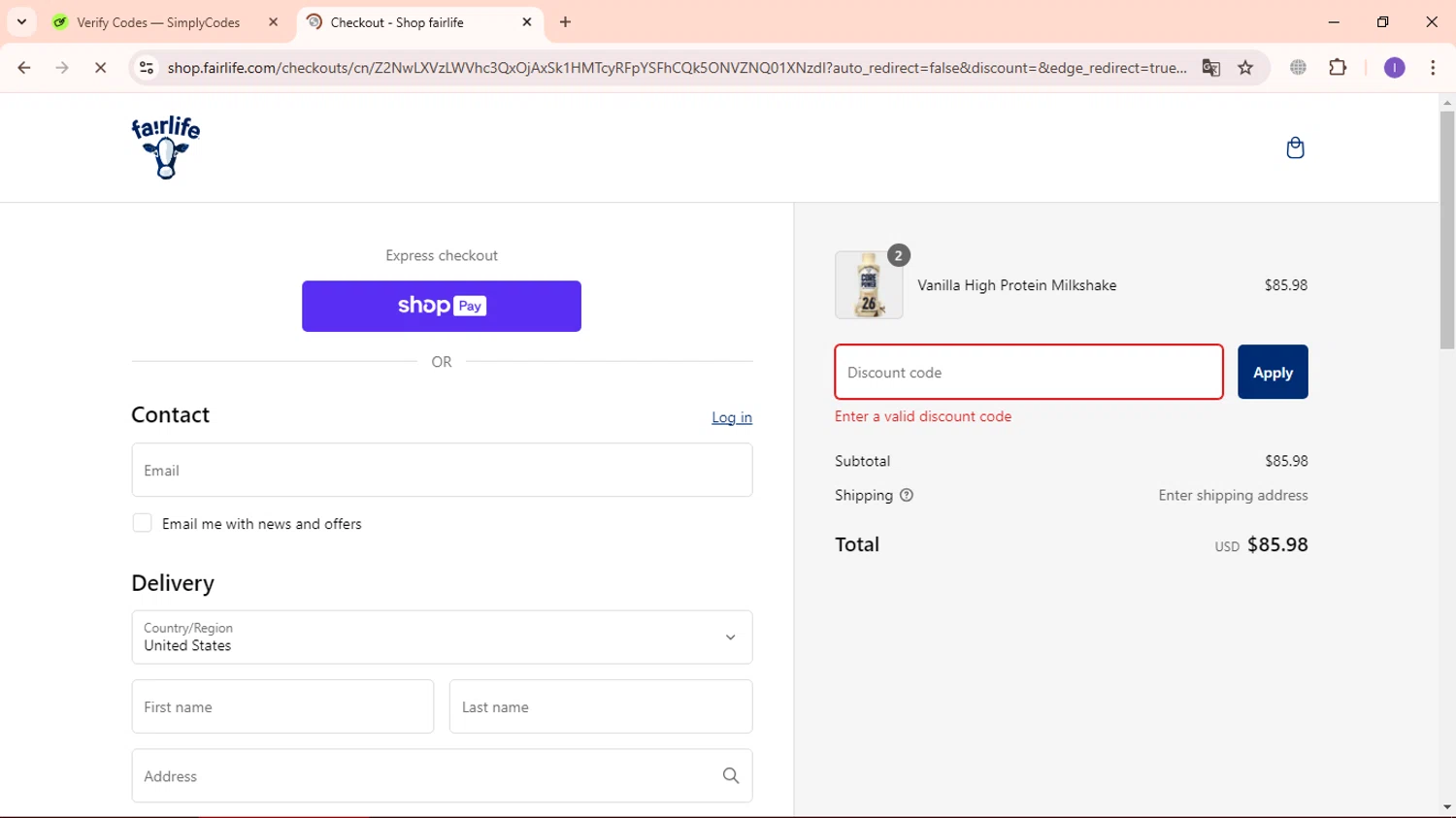 Fairlife discount code screenshot showing code CP20DANIELLE applied at Fairlife checkout page. Uploaded by SimplyCodes community member ExtraordinaryBoss3426 on Feb 19, 2025
