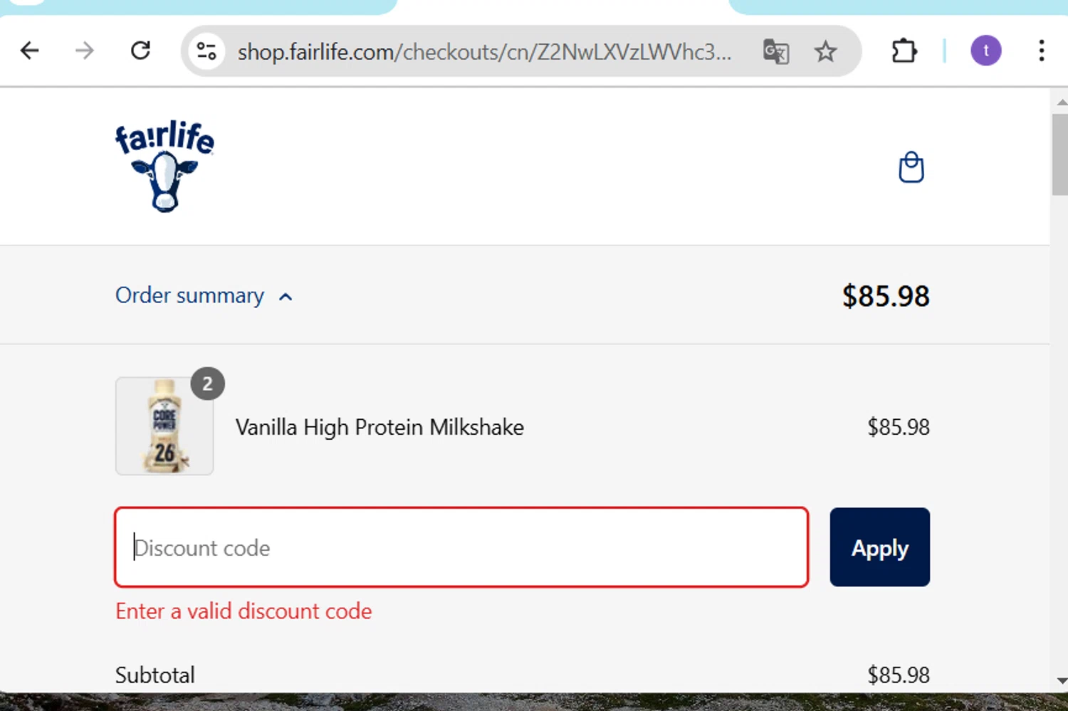 Fairlife discount code screenshot showing code CP20DANIELLE applied at Fairlife checkout page. Uploaded by SimplyCodes community member SavvyPilot6994 on Jan 20, 2025