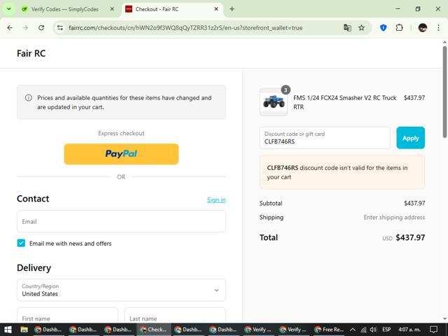 Fair RC checkout page showing Fair RC discount code box | Screenshot taken by SimplyCodes community member on Sep 10, 2025