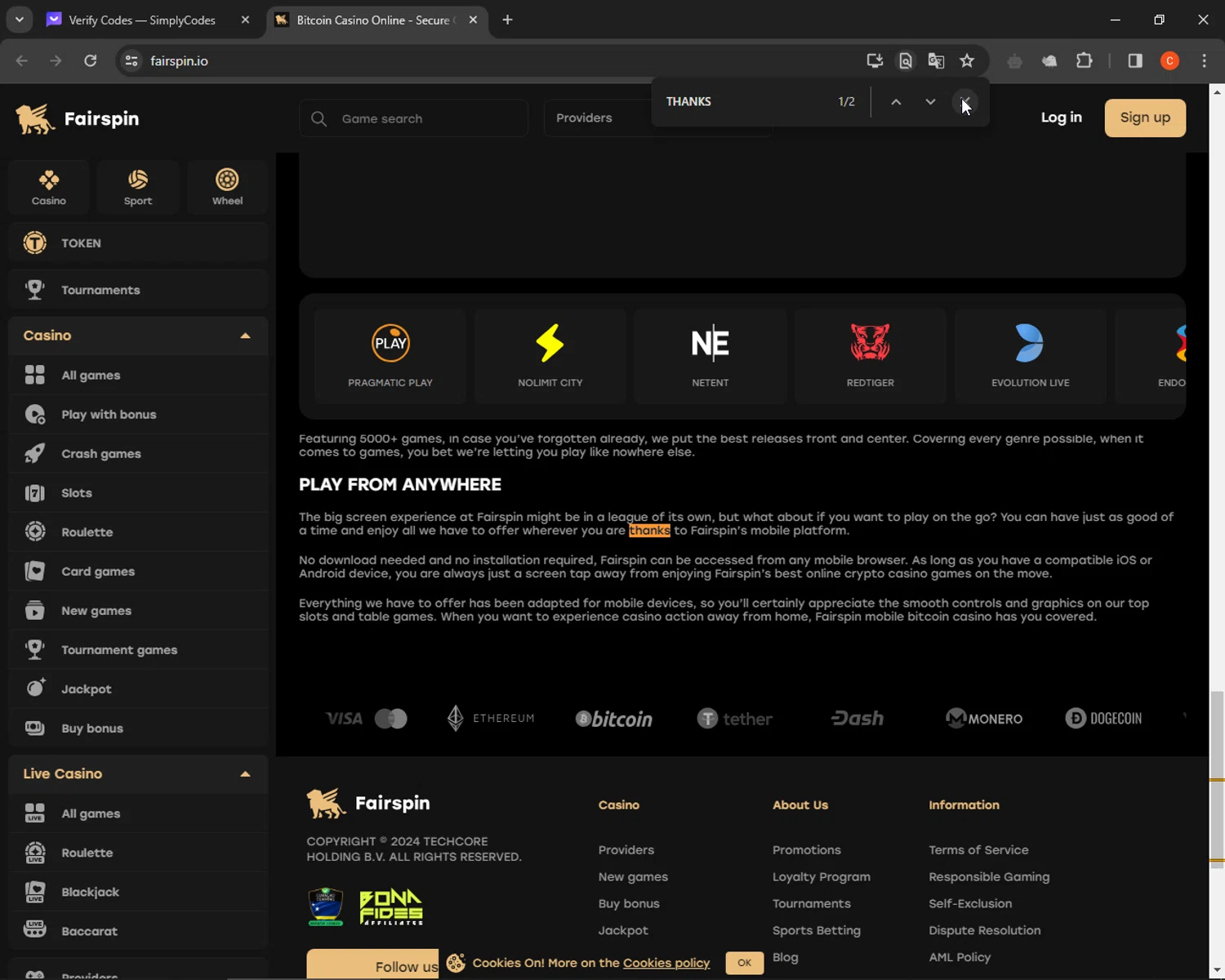 Fairspin checkout page showing Fairspin promo code box | Screenshot taken by SimplyCodes community member on Feb 2, 2024