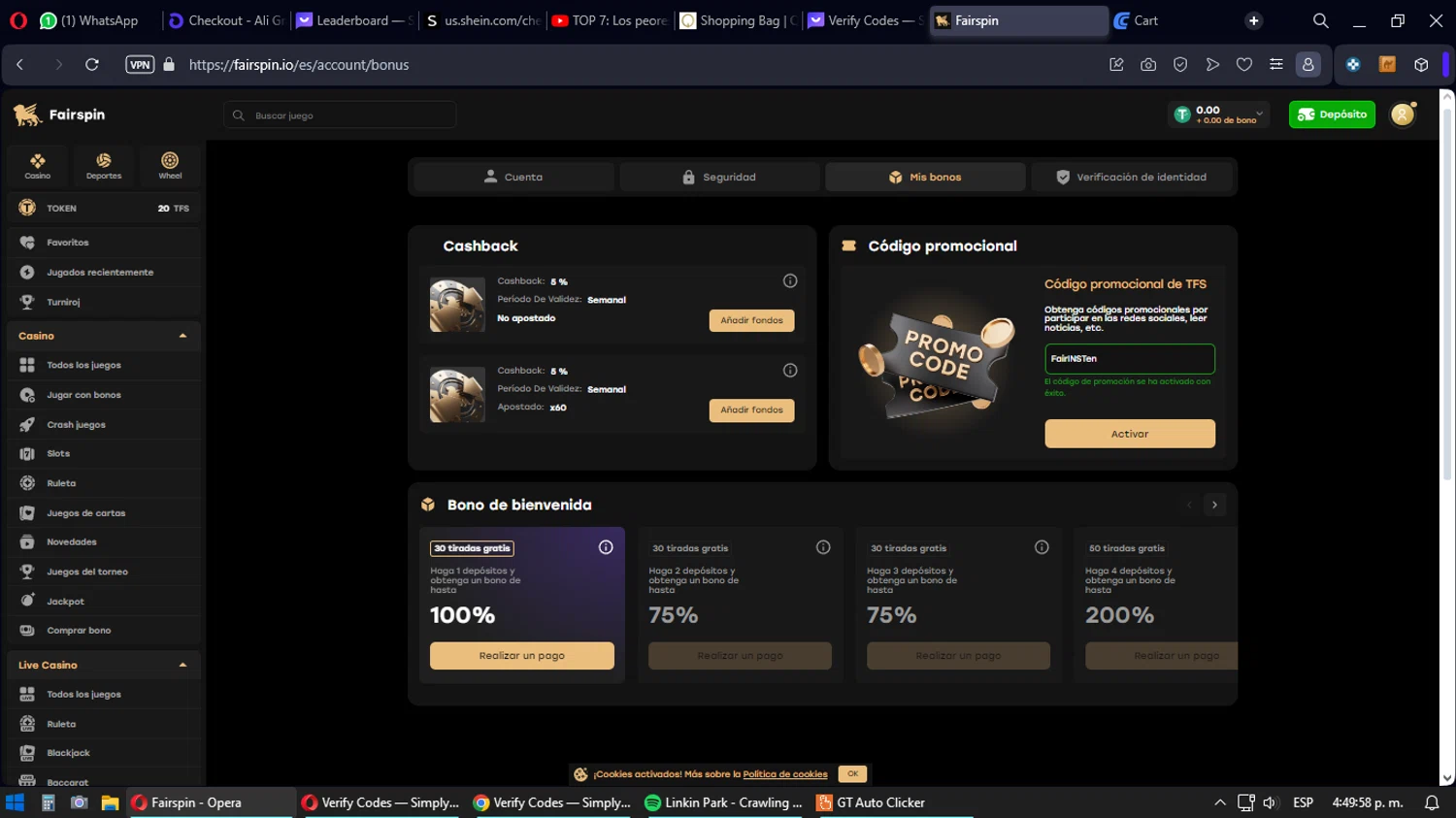 Fairspin checkout page showing Fairspin promo code box | Screenshot taken by SimplyCodes community member on Jan 28, 2024