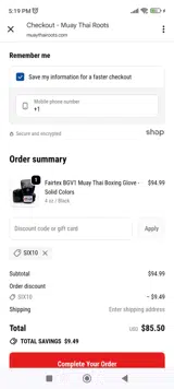 Fairtex coupon verification screenshot