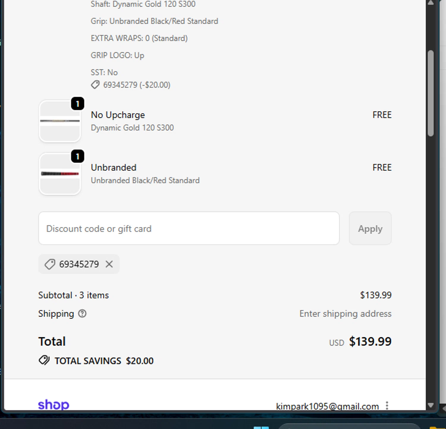Fairway Jockey discount code screenshot showing code 69345279 applied at Fairway Jockey checkout page. Uploaded by SimplyCodes community member Pinkicuat on Dec 7, 2025